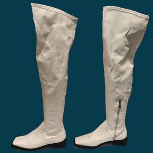 Schutz Over the Knee Leather Boots Guily Eggshell Square Toe - Size 7.5